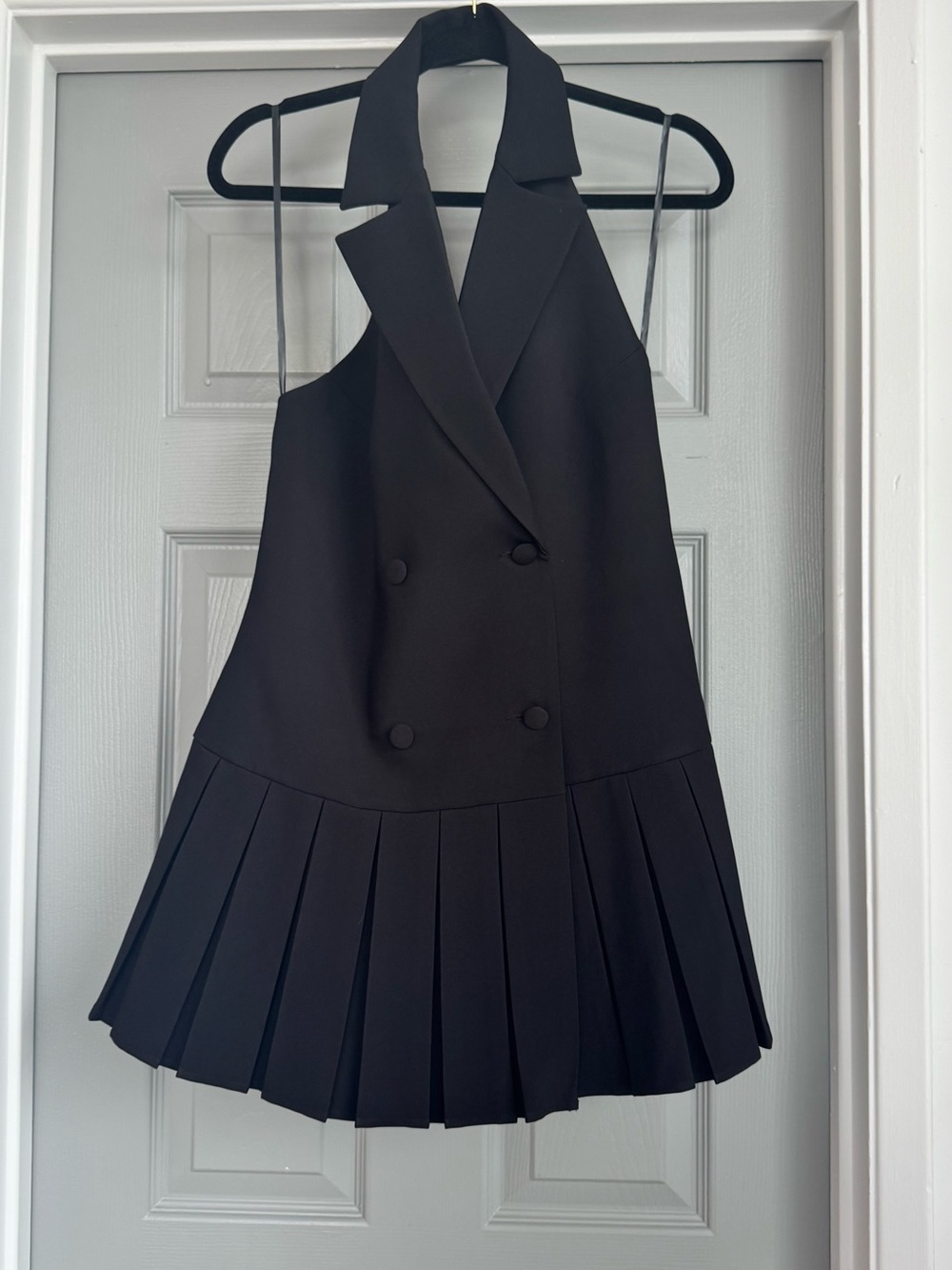 Meshki Black Halter Pleated Mini Dress